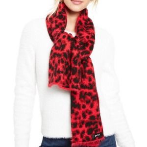 DKNY Women’s Fuzzy Animal Print Knit Scarf